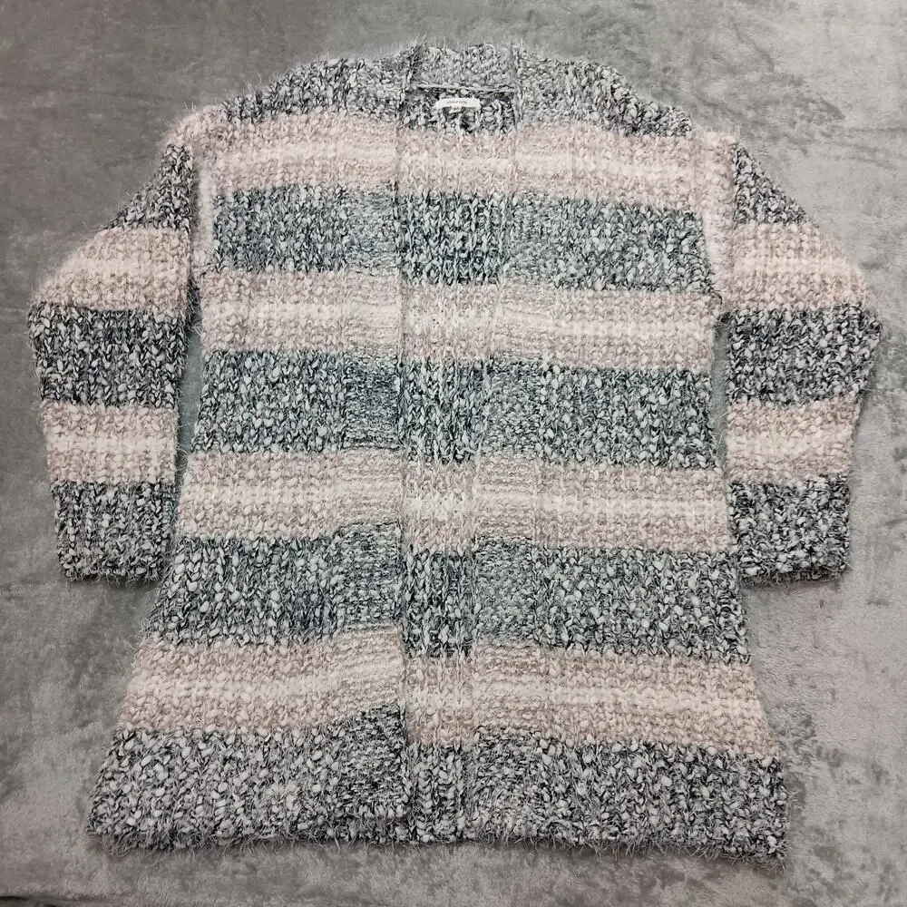 Maurices Eyelash Open‎ Front Cardigan Sweater Women's Size Medium Pink Cream